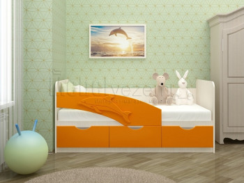 Дельфин-3 Кровать детская 3 ящика без ручек 1.6 Оранжевый глянец в Алейске - alejsk.mebel54.com | фото