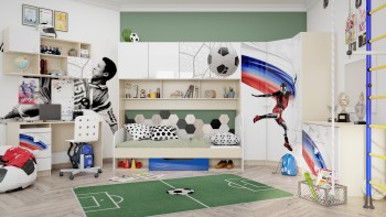 Детская комната Футбол ЧМ (Белый/Синий/корпус Клен) в Алейске - alejsk.mebel54.com | фото