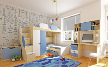 Детская комната Скай (Синий/Белый/корпус Клен) в Алейске - alejsk.mebel54.com | фото