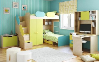 Детская комната Смайли (Желтый/Голубой/Зеленый/корпус Клен) в Алейске - alejsk.mebel54.com | фото