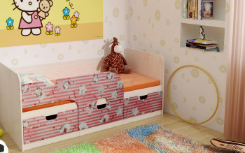 Кровать детская Минима Лего 1,86м с ящиками (дуб атланта/лиловый сад) в Алейске - alejsk.mebel54.com | фото