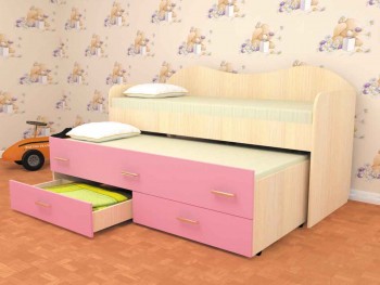 Кровать детская Нимфа двухместная 2.0 Дуб молочный/Розовый в Алейске - alejsk.mebel54.com | фото