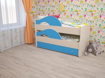 Кровать детская Радуга 1600 Млечный дуб/Голубой в Алейске - alejsk.mebel54.com | фото
