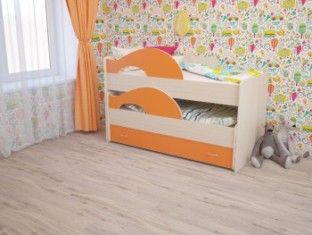 Кровать детская Радуга 1600 Млечный дуб/Оранжевый в Алейске - alejsk.mebel54.com | фото