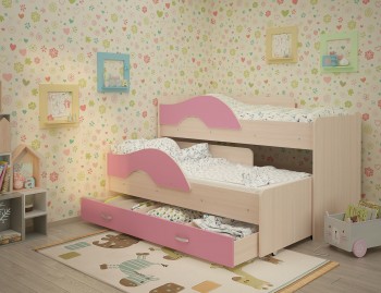 Кровать детская Радуга 1600 Млечный дуб/Розовый в Алейске - alejsk.mebel54.com | фото