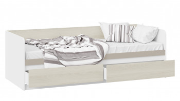 Кровать «Сканди» с 2 ящиками Дуб Гарден/Белый/Глиняный серый в Алейске - alejsk.mebel54.com | фото