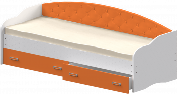 Кровать Софа-7 с мягкой спинкой (800х1900) Белый/Оранжевый в Алейске - alejsk.mebel54.com | фото