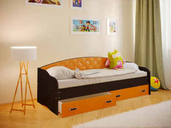 Кровать Софа-7 с мягкой спинкой (800х1900) Венге/Оранжевый в Алейске - alejsk.mebel54.com | фото