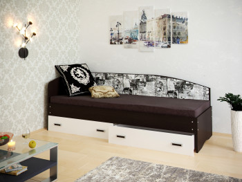 Кровать Софа-9 с мягкой спинкой с рисунком Милана (900х1900) Венге/Белый в Алейске - alejsk.mebel54.com | фото