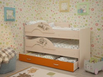 Кровать выкатная Радуга-Сафари детская 1600 Млечный дуб/Оранжевый в Алейске - alejsk.mebel54.com | фото