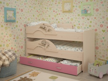 Кровать выкатная Радуга-Сафари детская 1600 Млечный дуб/Розовый в Алейске - alejsk.mebel54.com | фото