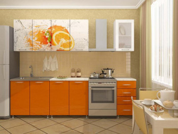 Кухонный гарнитур 1,6м Апельсин (Белый/Оранжевый металлик/Фотопечать апельсин) в Алейске - alejsk.mebel54.com | фото