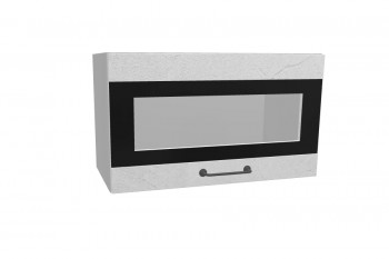 Лофт ПГСФ 600 шкаф верхний горизонтальный со стеклом и фотопечатью (Штукатурка белая/корпус Серый) в Алейске - alejsk.mebel54.com | фото