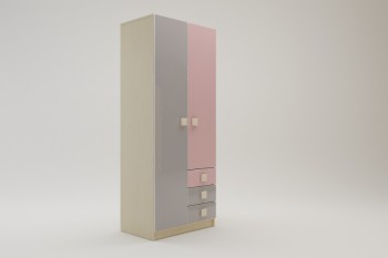 Шкаф 2-х створчатый с ящиками Грэйси (Розовый/Серый/корпус Клен) в Алейске - alejsk.mebel54.com | фото