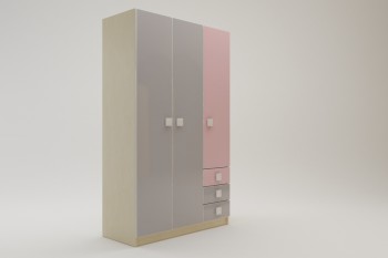 Шкаф 3-х створчатый с ящиками Грэйси (Розовый/Серый/корпус Клен) в Алейске - alejsk.mebel54.com | фото