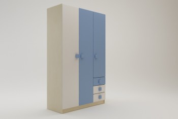 Шкаф 3-х створчатый с ящиками Скай (Синий/Белый/корпус Клен) в Алейске - alejsk.mebel54.com | фото
