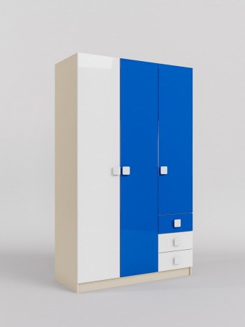 Шкаф 3-х створчатый с ящиками Скай люкс (Синий/Белый/корпус Клен) в Алейске - alejsk.mebel54.com | фото
