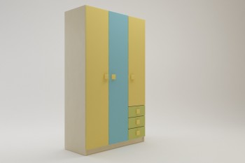 Шкаф 3-х створчатый с ящиками Смайли (Желтый/Голубой/Зеленый/корпус Клен) в Алейске - alejsk.mebel54.com | фото