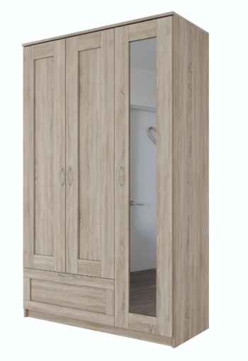 Шкаф трехдверный Сириус с зеркалом и 1 ящиком дуб сонома в Алейске - alejsk.mebel54.com | фото