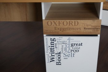 Стол с ящиками «Оксфорд» (Ривьера/Белый с рисунком) в Алейске - alejsk.mebel54.com | фото